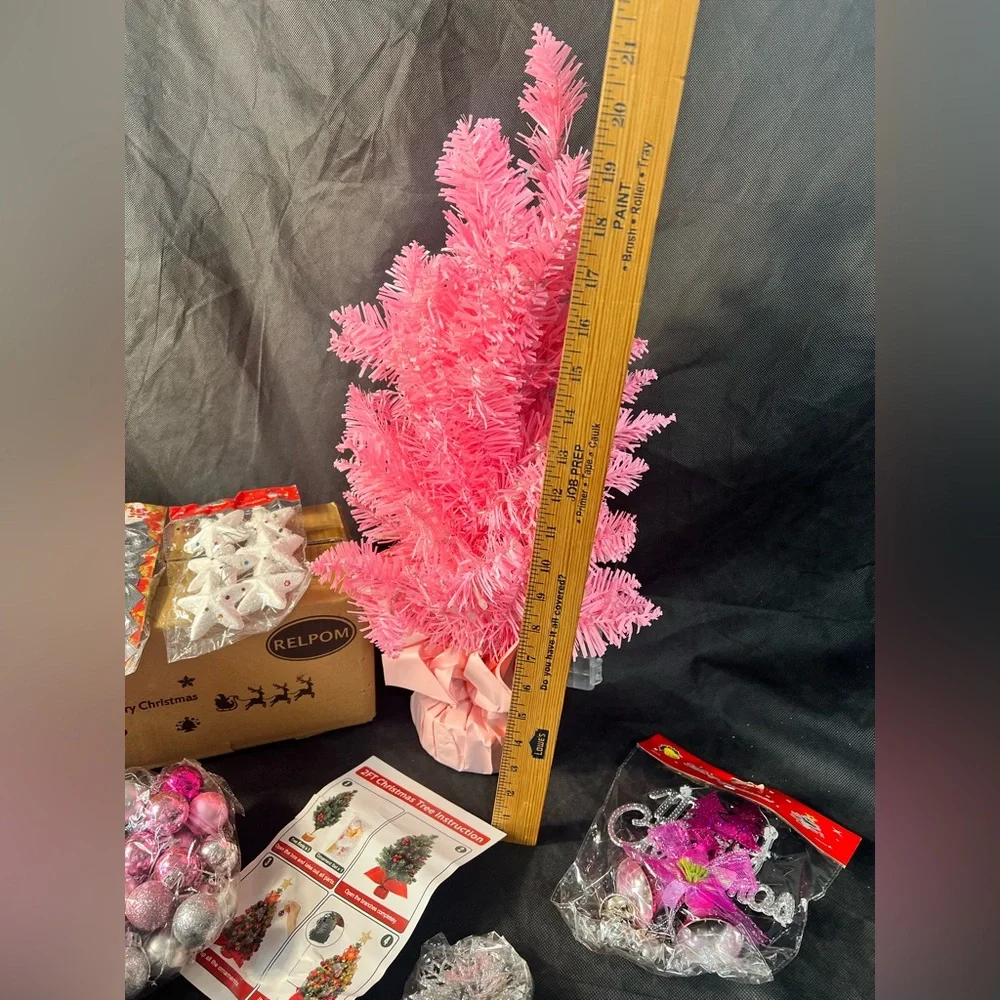 Vibrant Pink Holiday Tree with Ornament Set